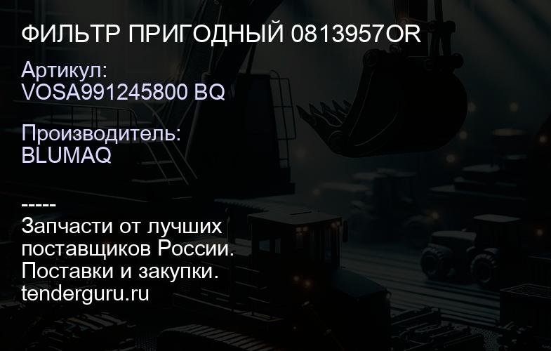 VOSA991245800 BQ ФИЛЬТР ПРИГОДНЫЙ 0813957OR | купить запчасти